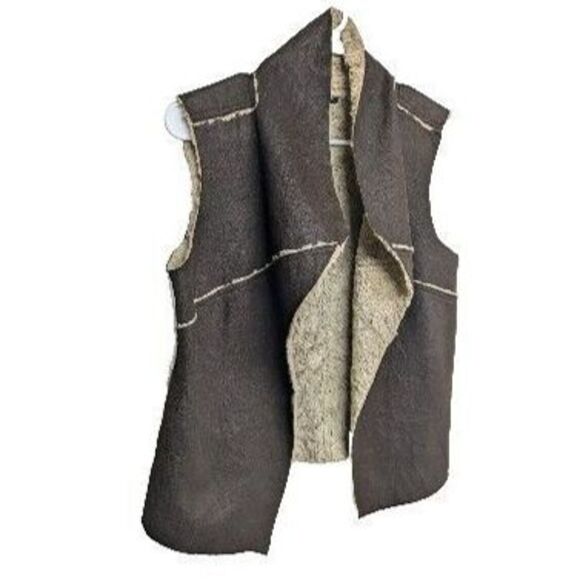 A.N.A. Vest Women Medium Open Front Faux Fur Neutral Fall Autumn Brown M - Picture 3 of 5